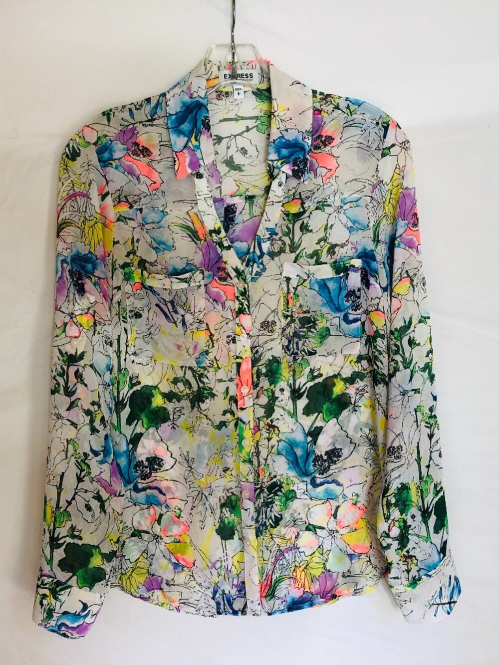 Express Portofino Shirt Women's Size Small Floral Button Front Blouse Top